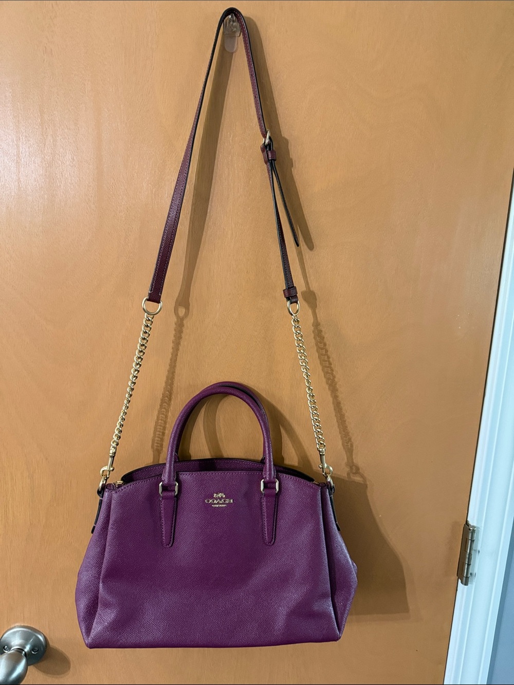 Coach Crossgrain Burgundy Leather Tote with Gold Hardware